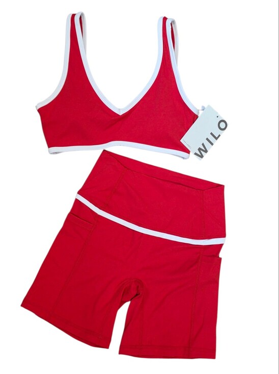 Wilo The Label Pants - Wilo The Label Contrast Bind Bra and Biker Short Active  Set in Red White NWT XS